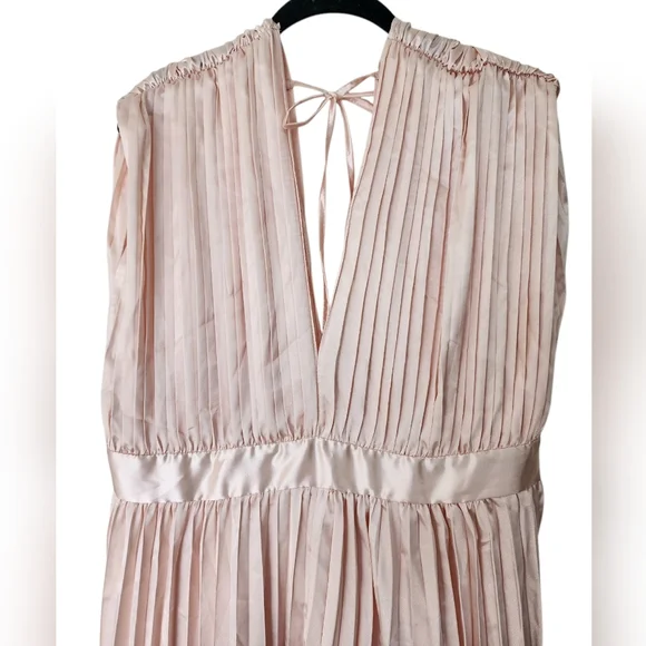 Rose pink pleated deep v-neck maxi dress, XL - Picture 3 of 8